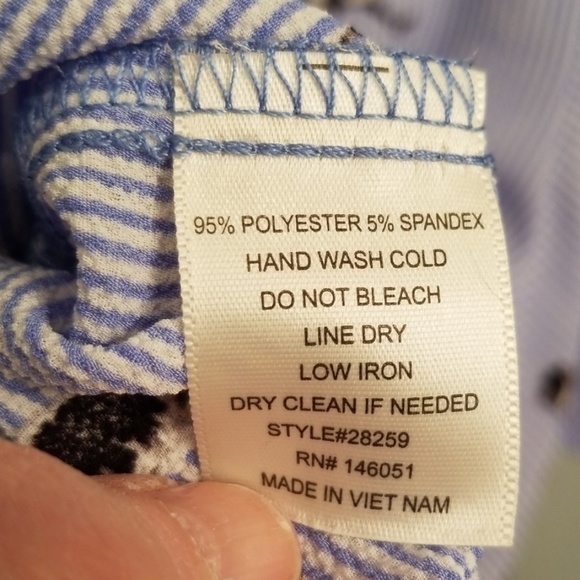 Monteau Blue & White Striped w/Cranes Top Size L - Picture 6 of 8